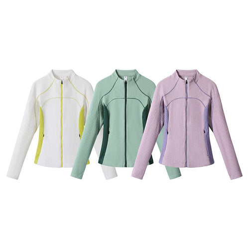 Damen Waffelstruktur-Funktionsjacke mit durchgehendem Reißverschluss, Stehkragen und Kontrast-Seiteneinsätzen Nord Taschen