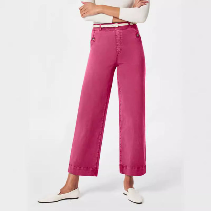 Damen Weite High-Waist Hose mit modischen Knopfdetails