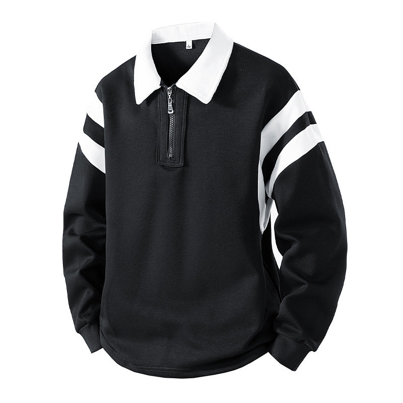 Herren Retro-Sportliches Rugby-Pulli mit halbhohem Reißverschluss und kontrastierendem Hemdkragen Nord Taschen