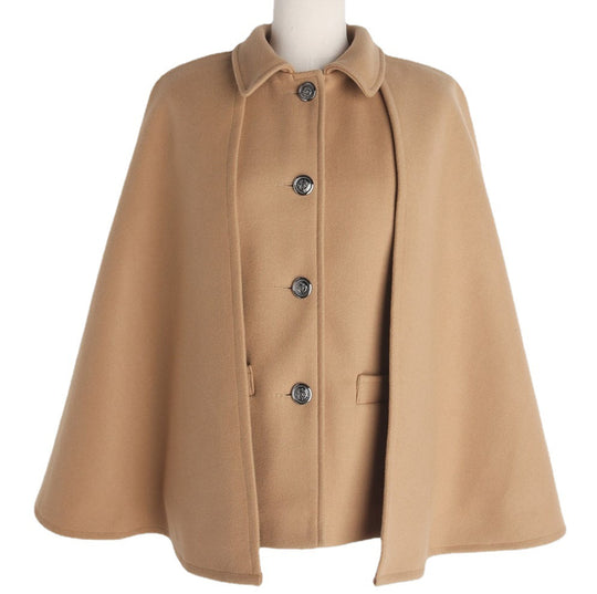 Damen Kurzer Wollmix-Cape-Mantel mit Hemdkragen und aufgesetzten Taschen Nord Taschen