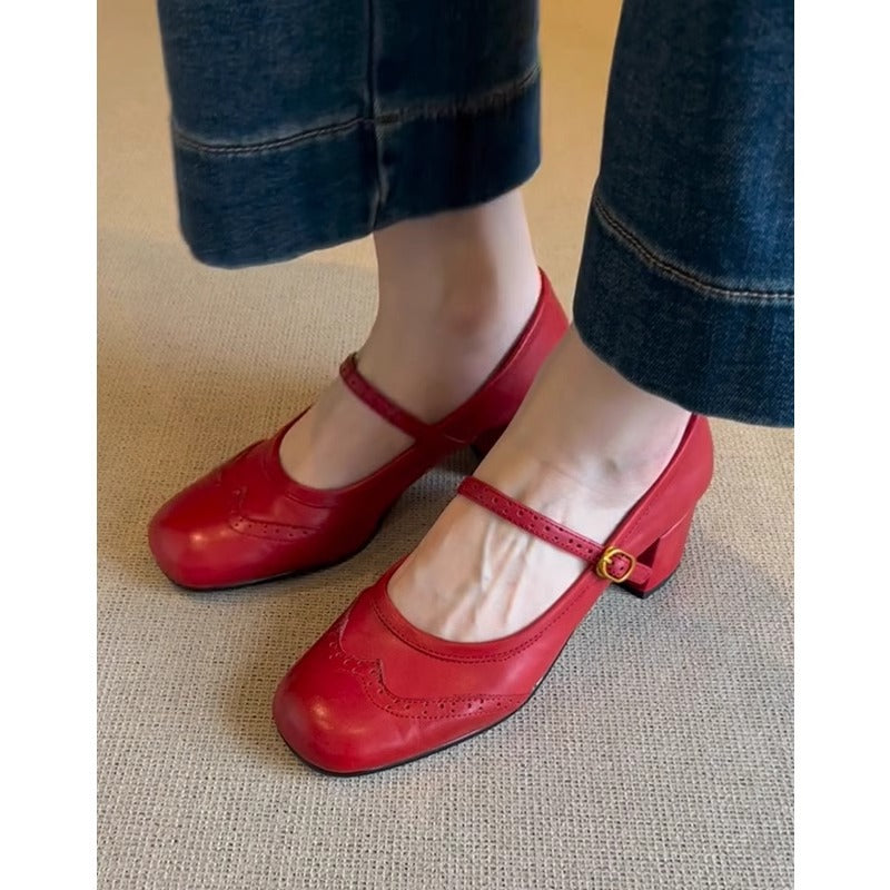 Damen Mary Jane Pumps mit dekorativem Riemen und elegantem Blockabsatz