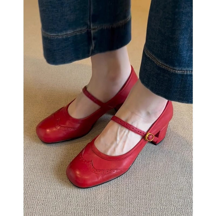 Damen Mary Jane Pumps mit dekorativem Riemen und elegantem Blockabsatz
