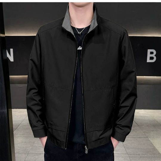Herren Minimalistische City-Zipjacke aus Mikrofaser mit Stehkragen, verdeckten Taschen und elastischem Saum Nord Taschen