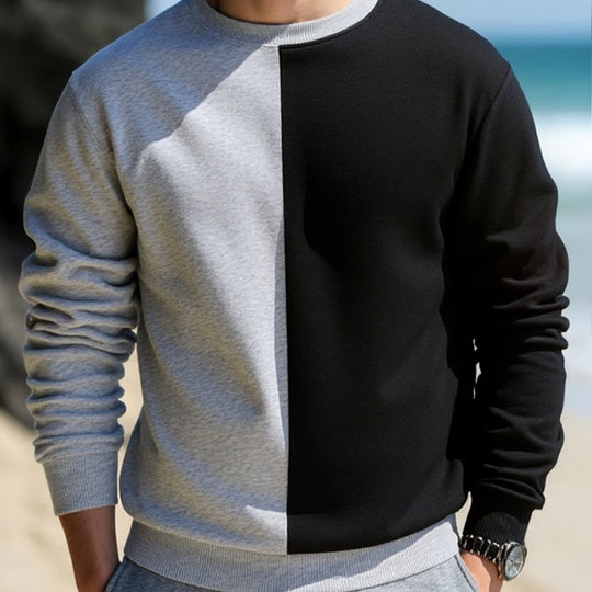 Herren Sweatshirt mit zweifarbiger Blockoptik, Rundhals & weichem Baumwoll‑Mix Nord Taschen