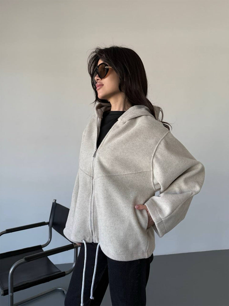 Damen Oversize Kapuzenjacke mit Reißverschluss und Tunnelzugsaum Nord Taschen