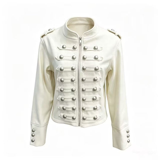 Damen Kurzjacke im Military‑Stil mit Stehkragen, Zierknopfleiste und Schulterklappen Nord Taschen