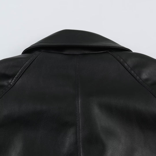 Damen Kurzjacke aus Lederimitat mit Taillengürtel und Oversize-Ärmeln Nord Taschen
