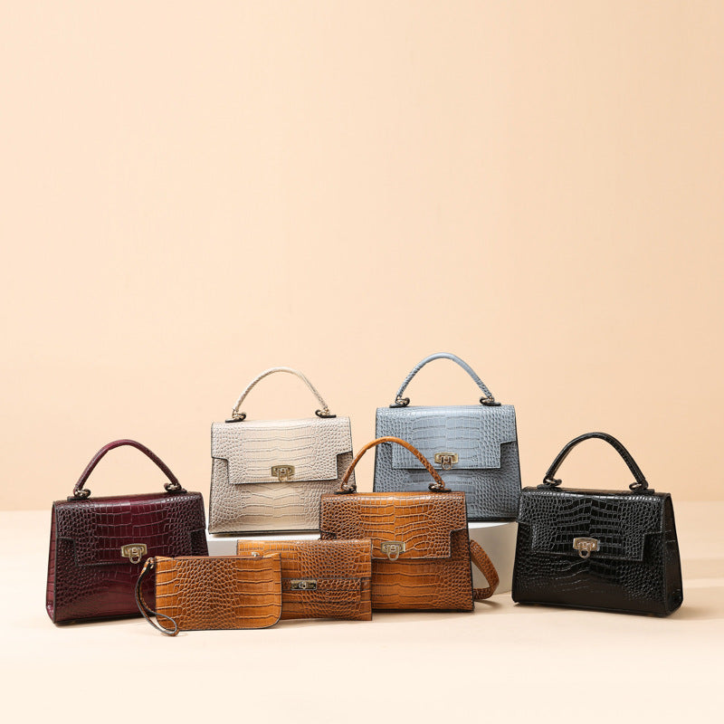Damen Handtaschen-Set mit eleganter Krokodil-Prägung Nord Taschen