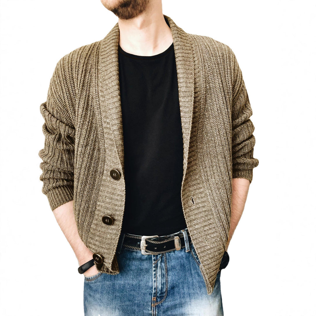 Herren Strickcardigan mit Schalkragen und Knopfleiste Nord Taschen