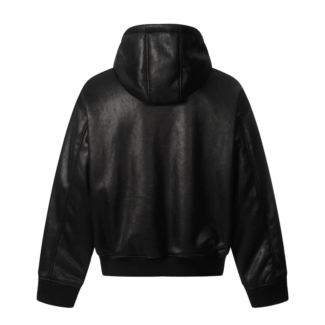 Herren Kapuzen-Lederblouson mit Teddyfutter und Rippbündchen Nord Taschen