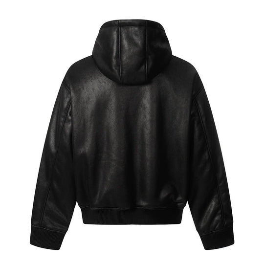 Herren Kapuzen-Lederblouson mit Teddyfutter und Rippbündchen Nord Taschen