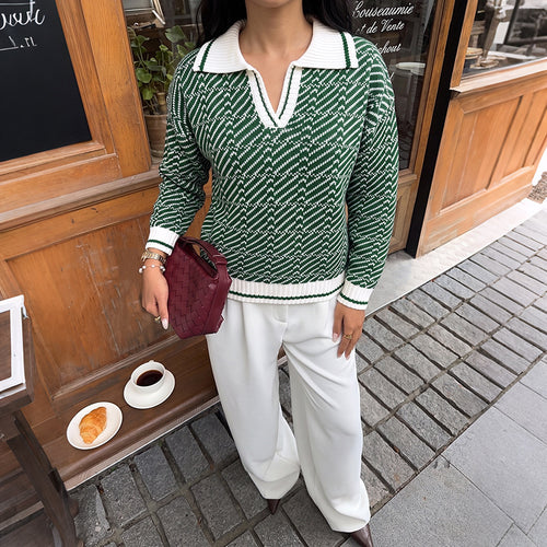 Damen Modischer Strickpullover mit weitem Kragen Nord Taschen