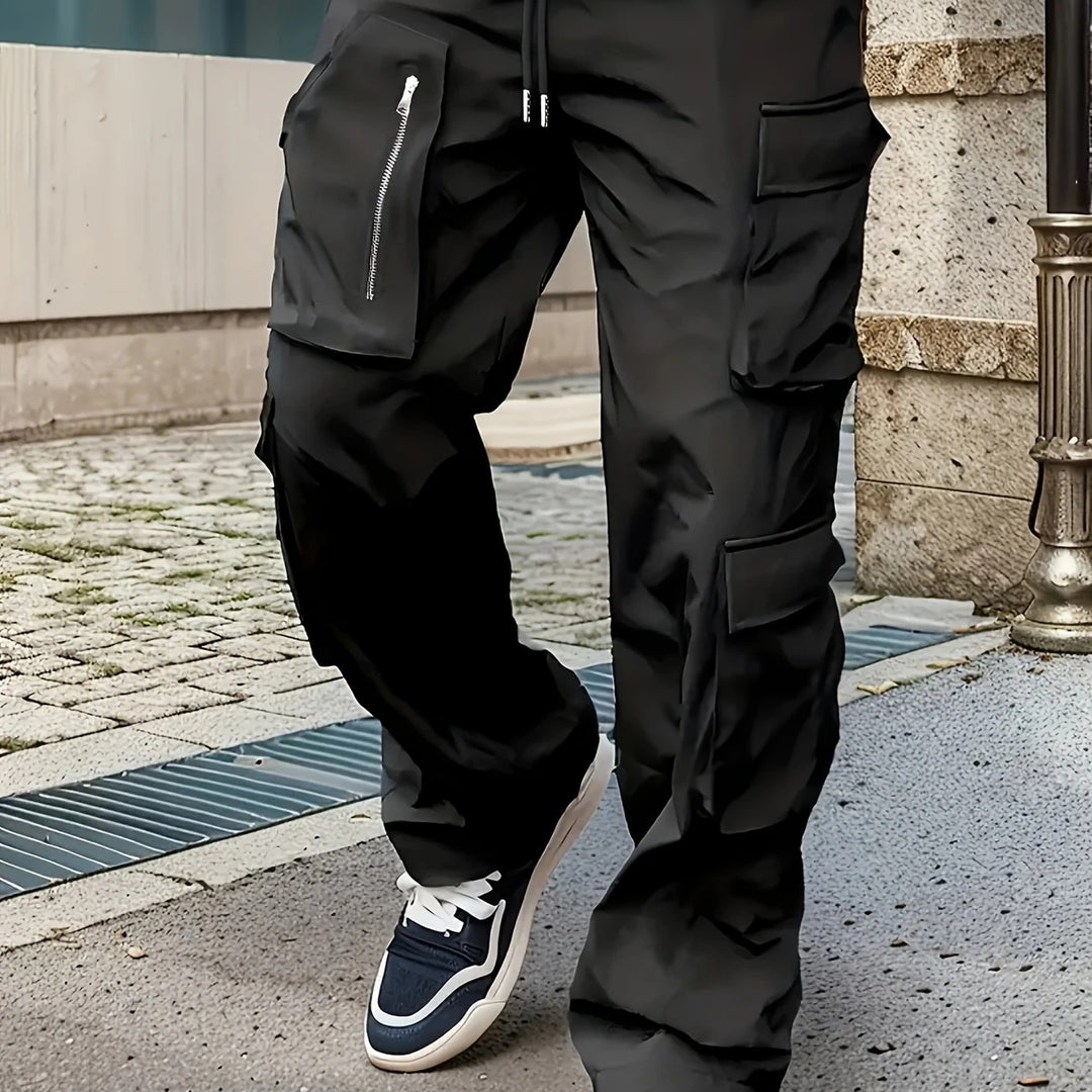 Herren Weite Cargo-Jogginghose mit multifunktionalen Taschen, Reißverschlussdetail und Kordelzugbund Nord Taschen
