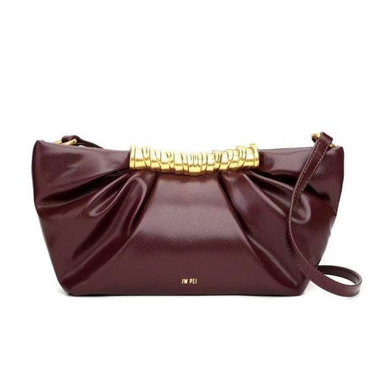 Damen Clutch mit dekorativer Faltoptik und goldenem Griff Nord Taschen