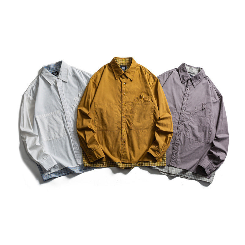 Herren Lagenlook-Overshirt mit aufgesetzten Fronttaschen, lockerer Passform und kariertem Untertritt Nord Taschen