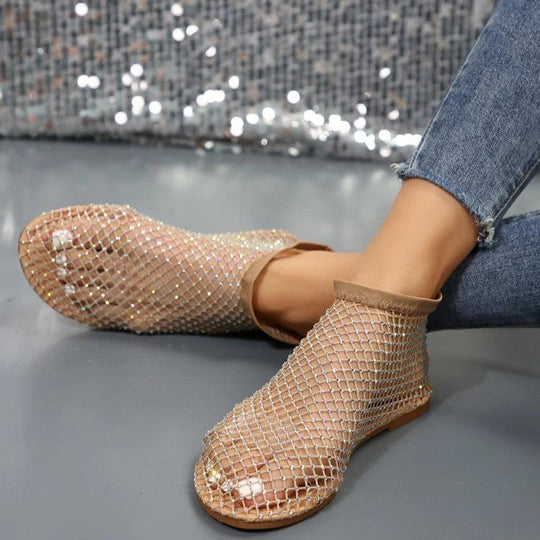 Damen Elegante und funkelnde Netz-Sandalen mit transparentem Design
