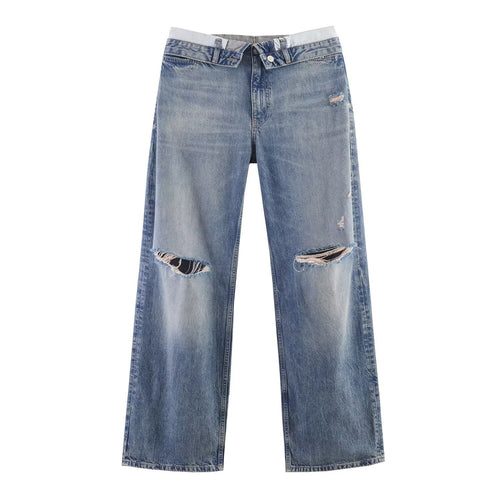 Damen Weitgeschnittene Destroyed-Jeans mit tiefer Leibhöhe und geradem Bein Nord Taschen