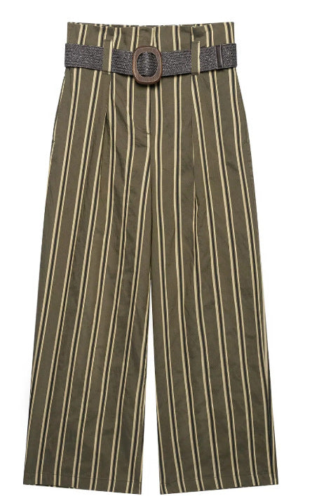 Damen Hochtaillierte Culotte-Hose mit weitem Bein und dekorativem Taillengürtel Nord Taschen
