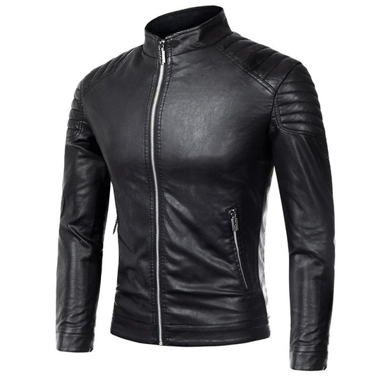 Herren schlankes Biker-Blouson aus glattem Leder mit gesteppter Schulterpartie und Stehkragen Nord Taschen