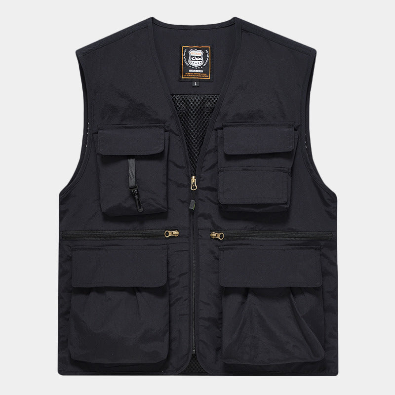 Herren Multitaschen-Anglerweste aus Canvas mit Mesh-Belüftung und Reißverschluss Nord Taschen