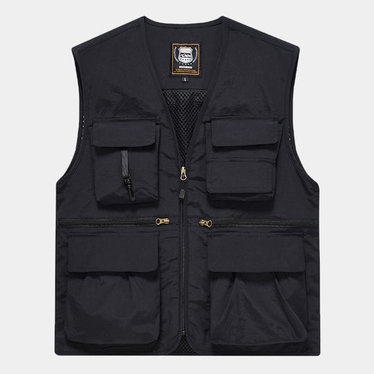 Herren Multitaschen-Anglerweste aus Canvas mit Mesh-Belüftung und Reißverschluss Nord Taschen