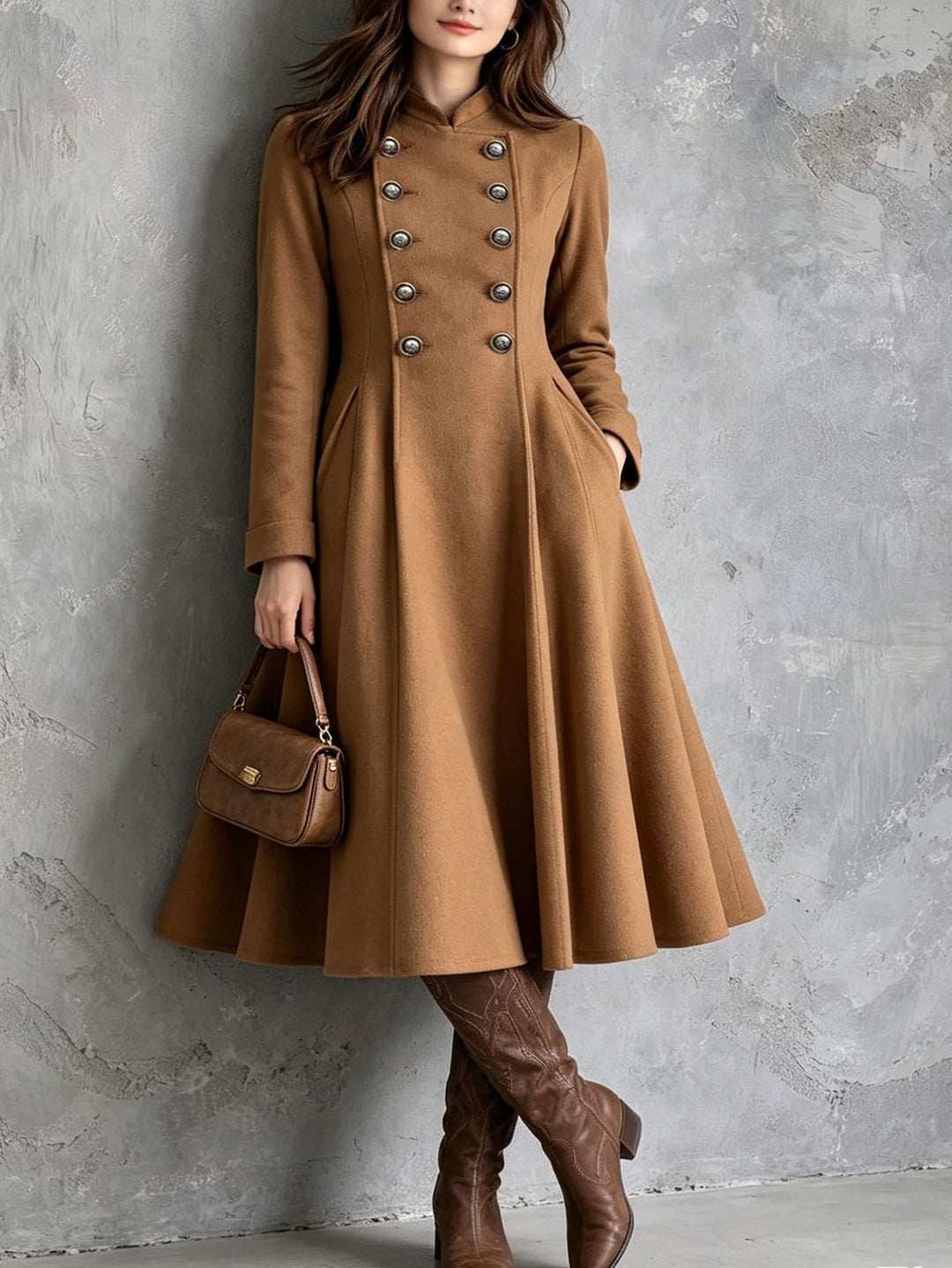 Damen tailliertes Mantelkleid mit doppelreihiger Knopfleiste und ausgestelltem Rock Nord Taschen