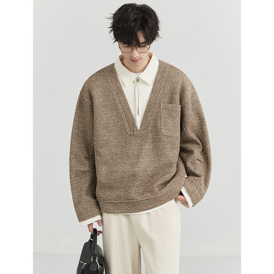Herren Oversized V-Ausschnitt Pullover mit innovativem Strukturdesign Nord Taschen