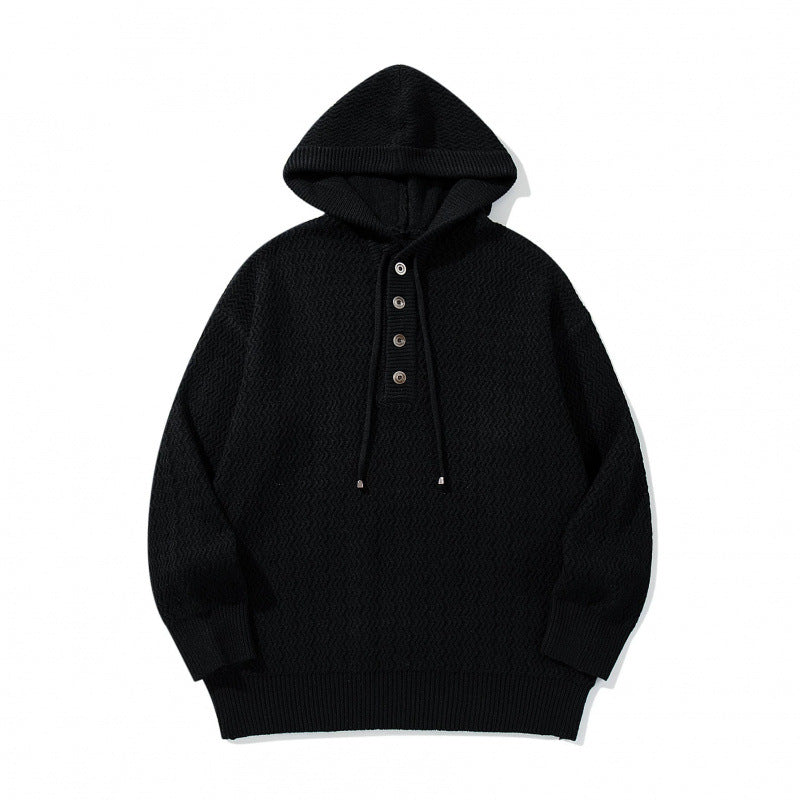 Unisex Strukturstrick-Hoodie mit halber Knopfleiste und Tunnelzugkapuze Nord Taschen