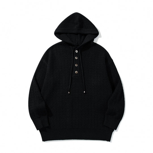 Unisex Strukturstrick-Hoodie mit halber Knopfleiste und Tunnelzugkapuze Nord Taschen