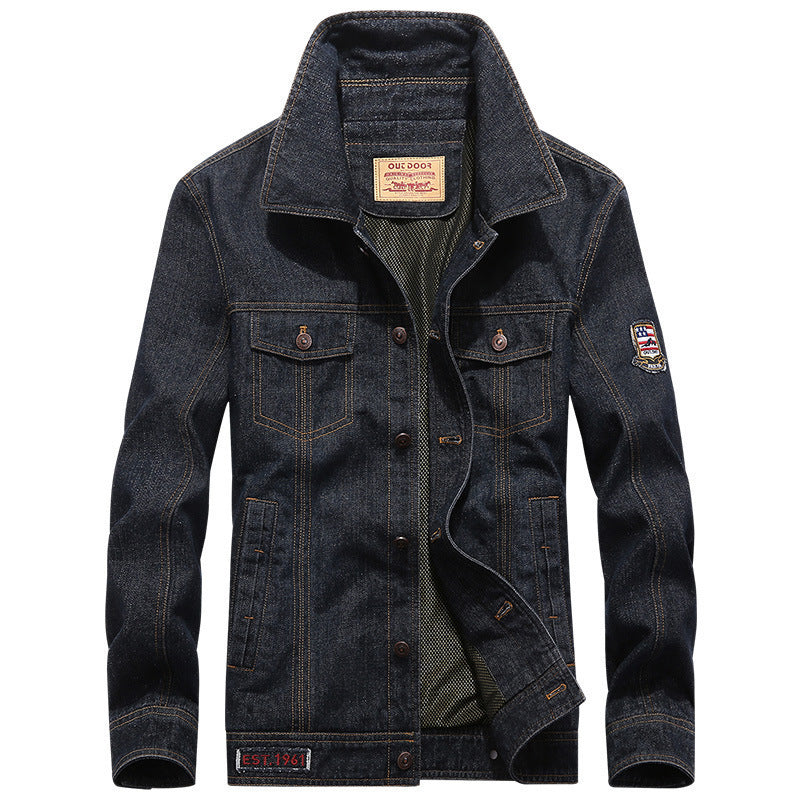 Herren leichte Jeansjacke im Worker-Blouson mit atmungsaktivem Mesh-Innenfutter und Ärmelpatch Nord Taschen