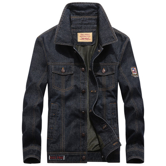 Herren leichte Jeansjacke im Worker-Blouson mit atmungsaktivem Mesh-Innenfutter und Ärmelpatch Nord Taschen