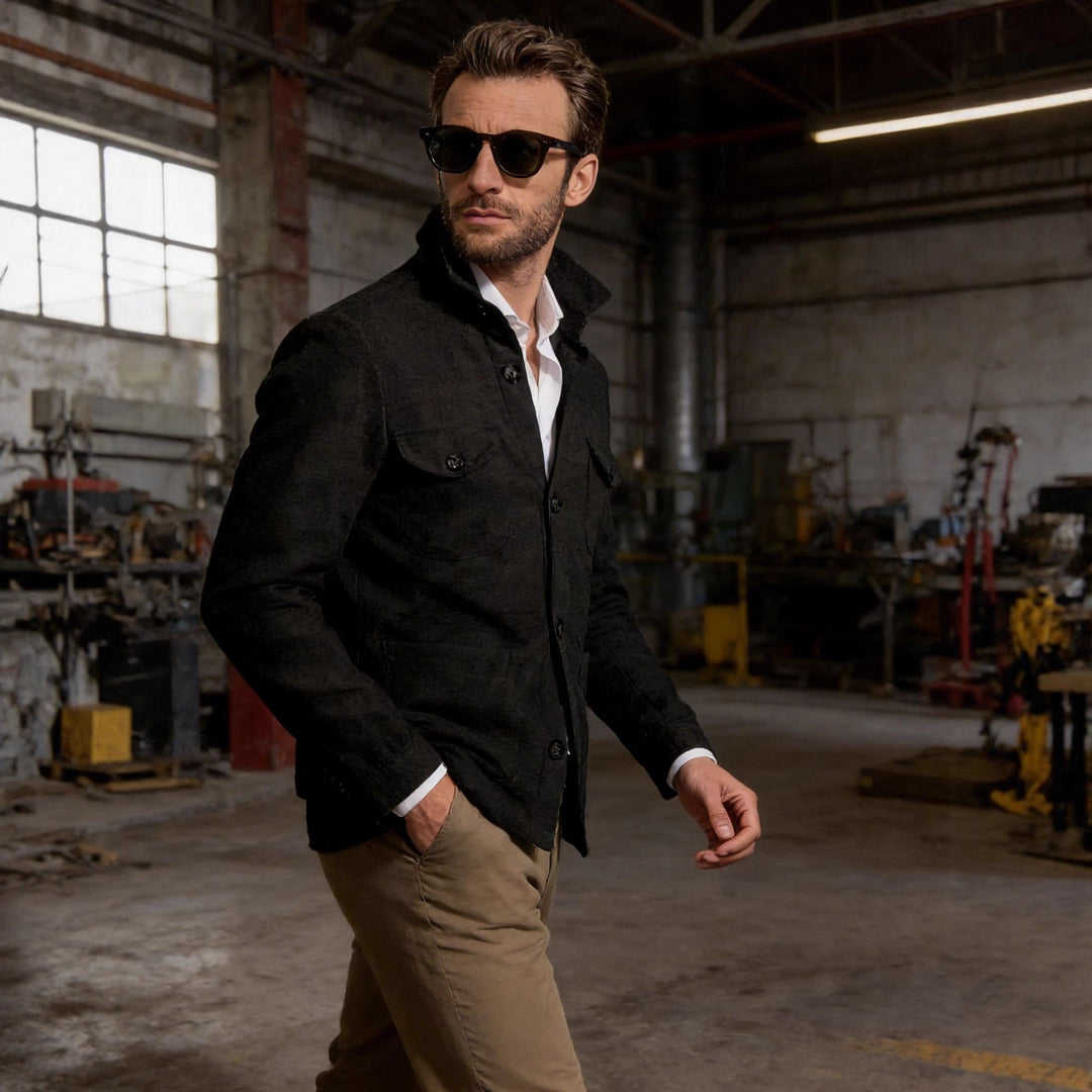 Herren Leichte Fieldjacke aus Baumwoll-Leinen mit Pattentaschen Nord Taschen