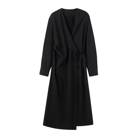 Damen Wickel‑Midikleid mit V‑Ausschnitt und Bindegürtel Nord Taschen