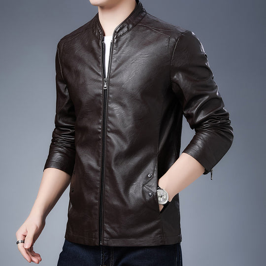 Herren schlanker Lederoptik-Blouson im Aviator-Minimalstil mit Stehkragen und Reißverschlussärmeln Nord Taschen