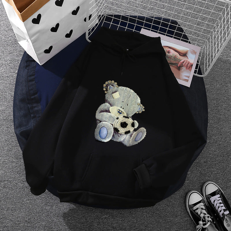 Damen nan kuscheliger Kapuzenpullover mit Teddy-Applikation, weichem Fleece-Futter und Kängurutasche Nord Taschen