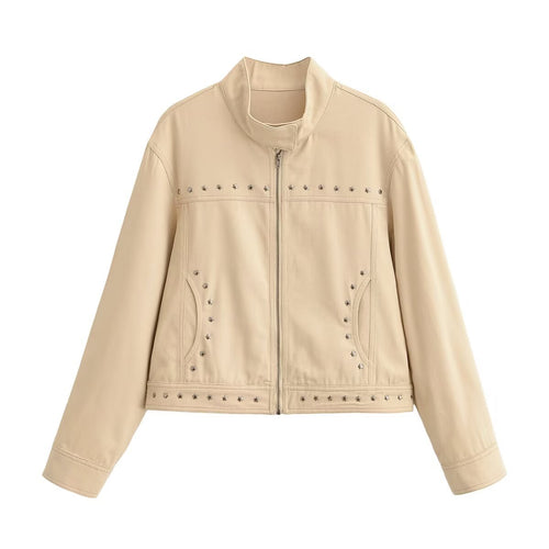Damen Kurzjacke aus Kunstleder mit Nietenbesatz und Stehkragen Nord Taschen