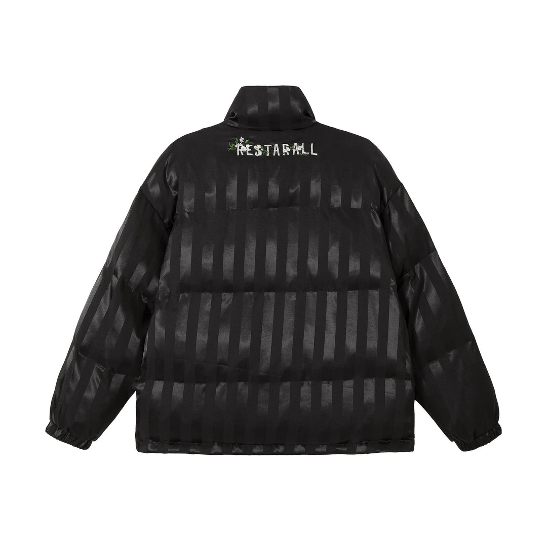 Damen Boxy gesteppte Satin‑Pufferjacke mit floralem Stickdetail Nord Taschen