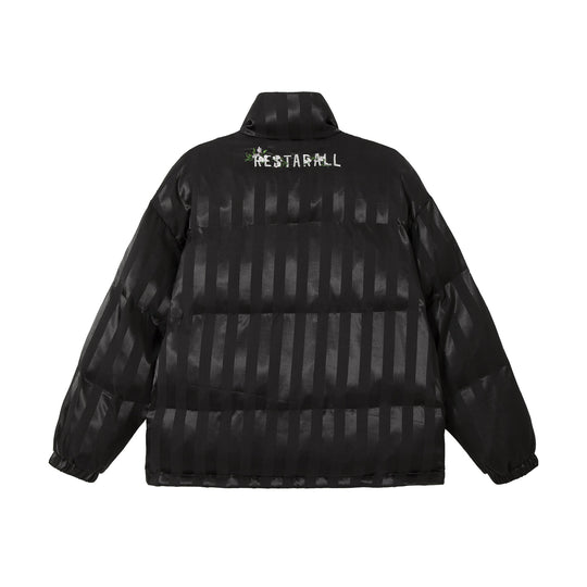 Damen Boxy gesteppte Satin‑Pufferjacke mit floralem Stickdetail Nord Taschen