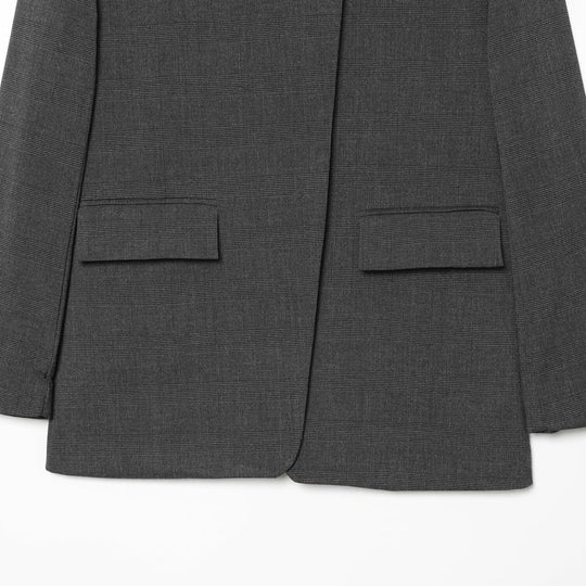 Damen Karierter Longblazer mit Stehkragen, verdeckter Knopfleiste und Pattentaschen Nord Taschen