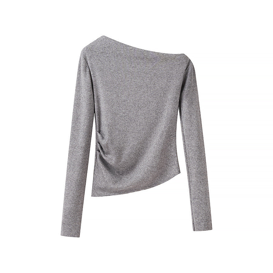 Damen asymmetrisches Feinstrick-Top mit Carmenausschnitt und geraffter Seitenpartie Nord Taschen
