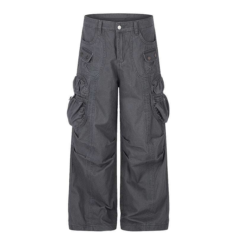 Damen weite Utility-Cargohose mit gerafften Seitentaschen und Ziernähten Nord Taschen