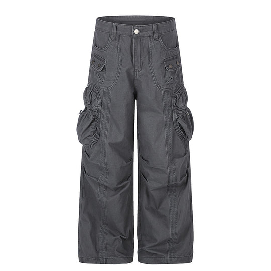 Damen weite Utility-Cargohose mit gerafften Seitentaschen und Ziernähten Nord Taschen