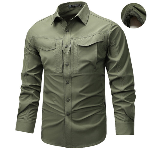 Herren Langarm Outdoor-Hemd mit Ripstop, Brustklappen und Reißverschlusstasche Nord Taschen