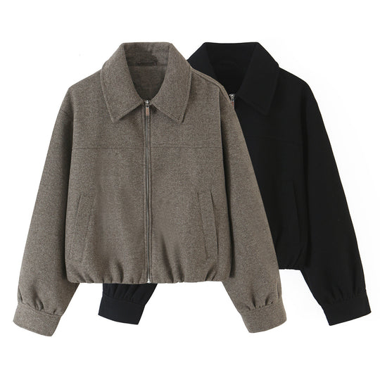 Damen Kurzjacke aus Wollmischung mit Reißverschluss und Ballonärmeln Nord Taschen