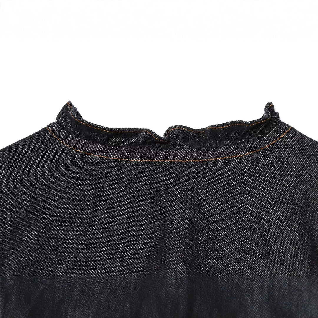 Damen Jeansbluse mit Rüschenleiste, Tunnelzug‑Taille und Manschettenärmel Nord Taschen