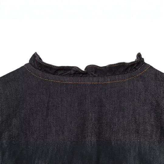 Damen Jeansbluse mit Rüschenleiste, Tunnelzug‑Taille und Manschettenärmel Nord Taschen