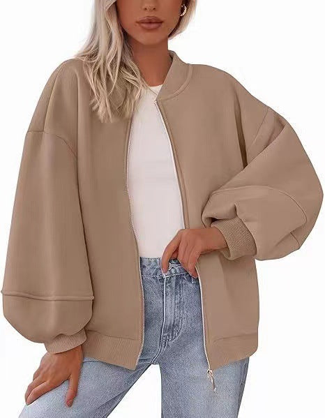 Damen Oversize Bomberjacke mit Ballonärmeln und durchgehendem Reißverschluss Nord Taschen