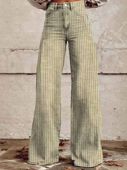 Damen Hoch geschnittene Wide-Leg Jeans mit moderner Streifenoptik - Arvani
