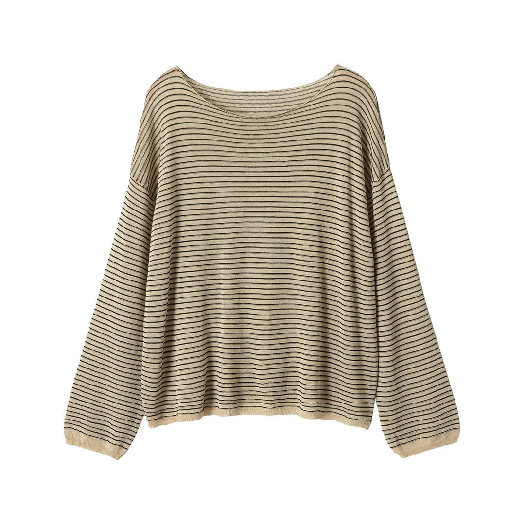 Damen Oversize Ringel-Feinstrickpullover mit weitem U-Boot-Ausschnitt Nord Taschen