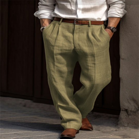 Herren Leinenhose mit weitem Schnitt und Bundfalten Nord Taschen